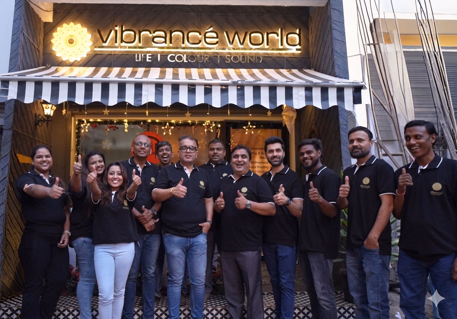 The Vibrance Team standing outside the Mumbai Acoustic Experience center of Vibrance World.